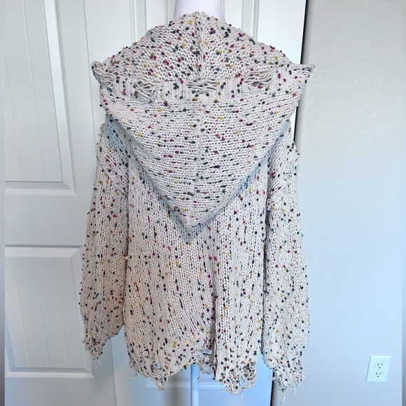 POL Cream Confetti Knit Hoodie Distressed Sweater Sz Small Oversized Coziness - Picture 8 of 10